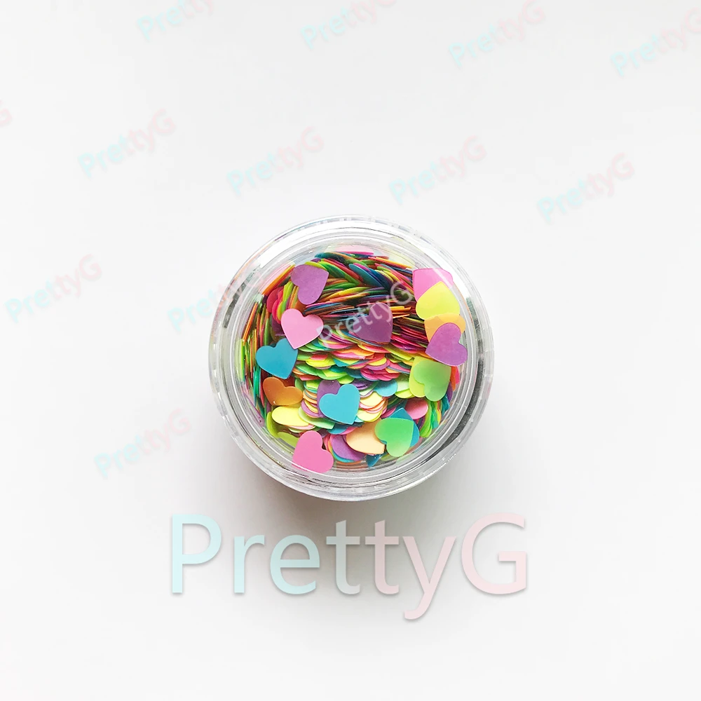 PrettyG 6-Color Set Box 4mm Love Hearts Shape Neon Fluorescent Glitter Heart Sequins Luminous For DIY Nail Art Decoration