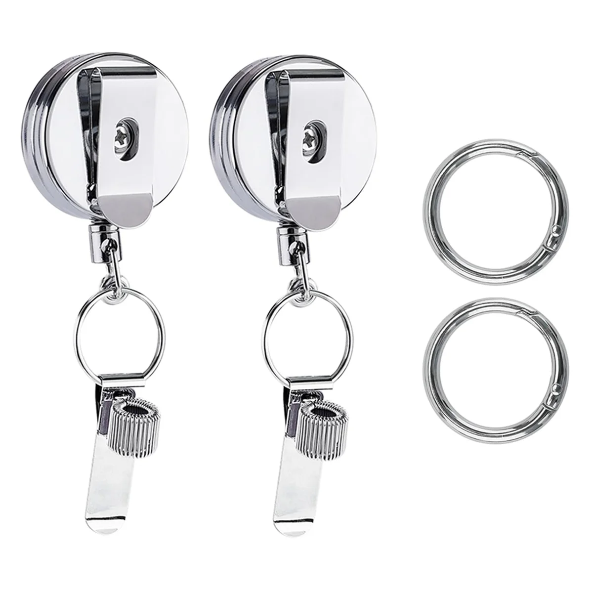 2Pcs Retractable Pen Holder, Badge Reel Pen Clip Keychain with Belt Clip and Key Ring for Nurses Teachers Waitresses