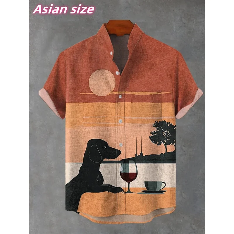 Colorful Geometric Love Graphic Hawaiian Shirt For Men Cat Dog 3D Printed Short Sleeve Summer Loose Aloha Shirts Lapel Blouse