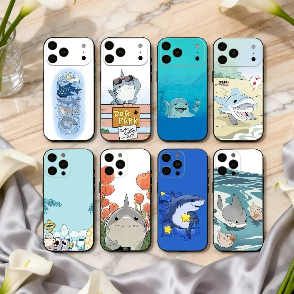 

C-Cartoon S-Shark-K Phone Case For iPhone 17pro,16,15,14,13,12,11 Plus,Pro Max,XS,Soft Silicone Black Cover