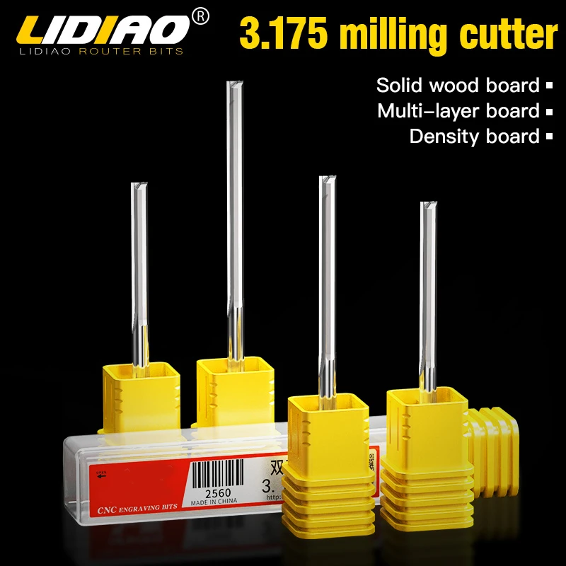 LIDIAO CNC End Mill 3.175 Shank Tungsten Carbide Router Bit Woodworking Tools Straight Slot Wood Cutter Engraving Bit