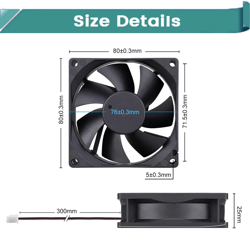 Gdstime DC 5V 12V 24V 48V 8cm 80mm Brushless Computer Case PC CPU Cooling Fan 8025 Axial Cooler Fan 80mmx80mmx25mm Radiator Fan