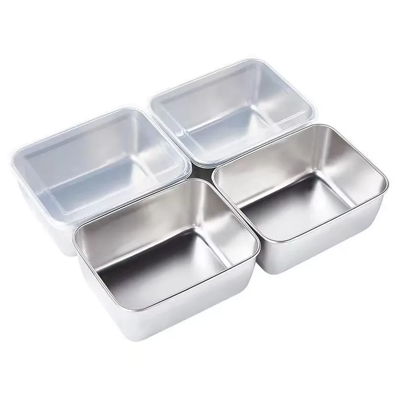 4pc Refrigerator Storage Box Stainless Steel Fresh-Keeping Organizer Food Container With Visible Lid Kitchen Fruit Tools