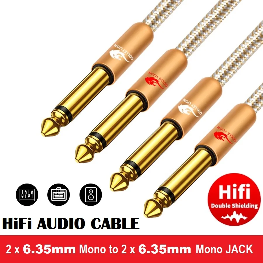 

Dual 1/4 Inch TS Mono 6.35mm to 2 x 6.35mm 1/4'' Male Audio Cable for Amplifier Mixer Hi-Fi Stereo Systems Shielded Cords