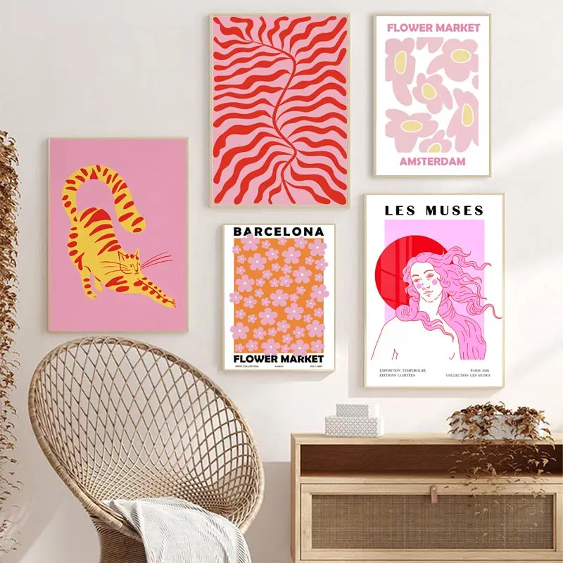Abstract Pink Matisse Les Muses Map Flower Market Wall Art Canvas Painting Nordic Posters and Prints Wall Picture for Home Decor