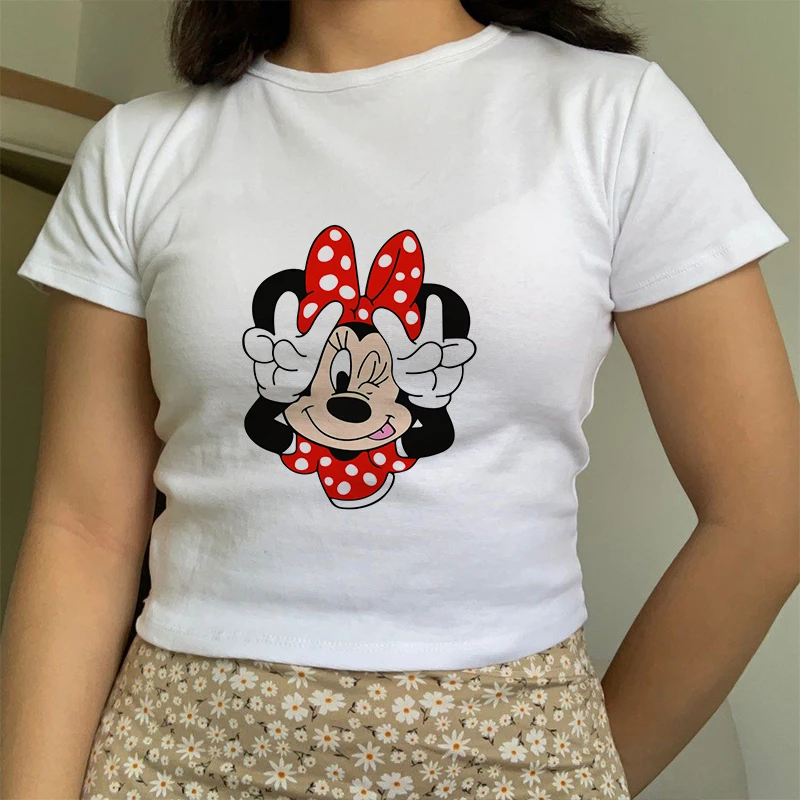 Gothic 90s Y2k Mickey Tee Shirt Minnie Mouse Crop Top T-shirt Women T Shirt Female Clothes Kawaii Disney Cropped Tshirt