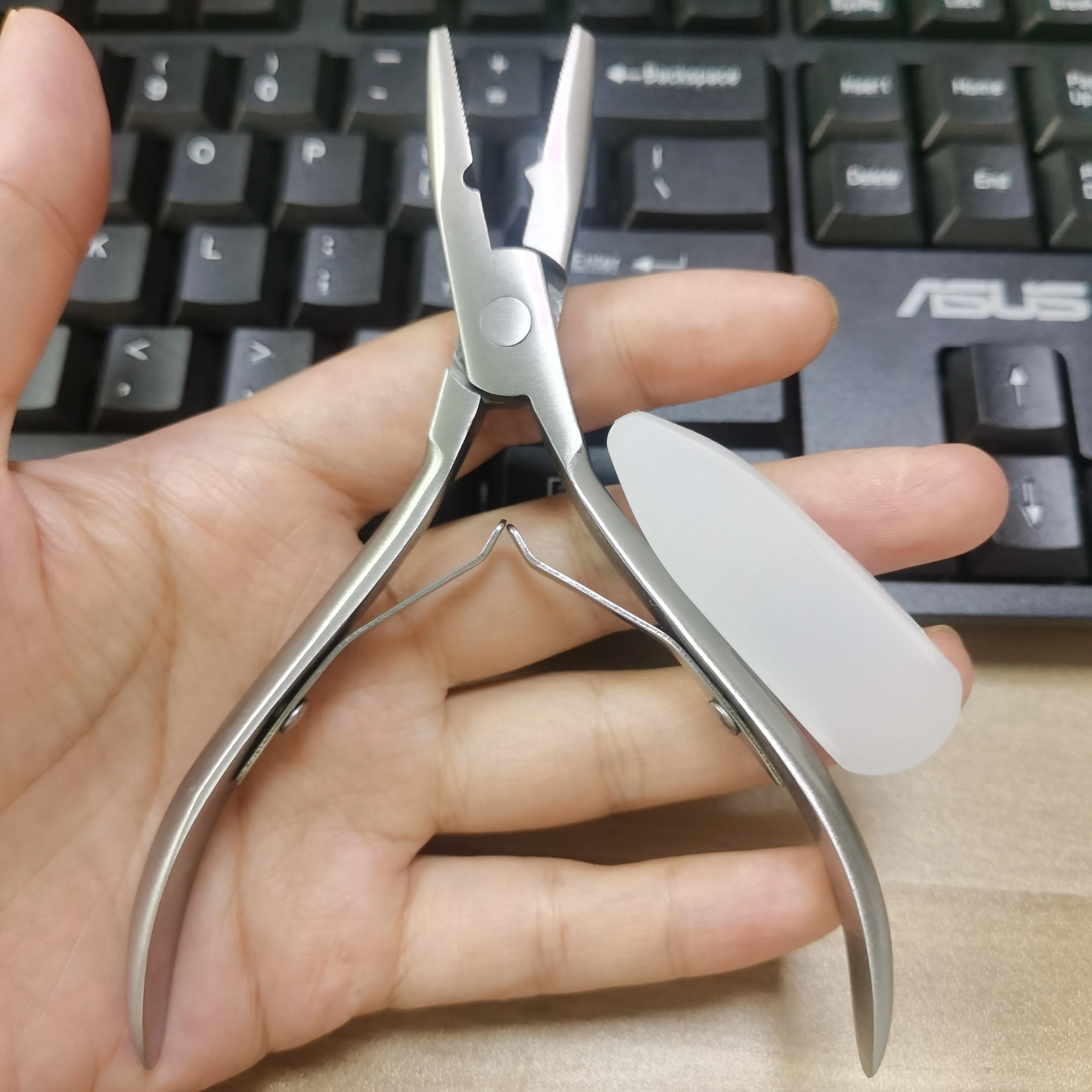 2 PCS  Silver Stainless Steel Clamp Hair Extension Plier with small grooves Keratin Hair Extensions Tools