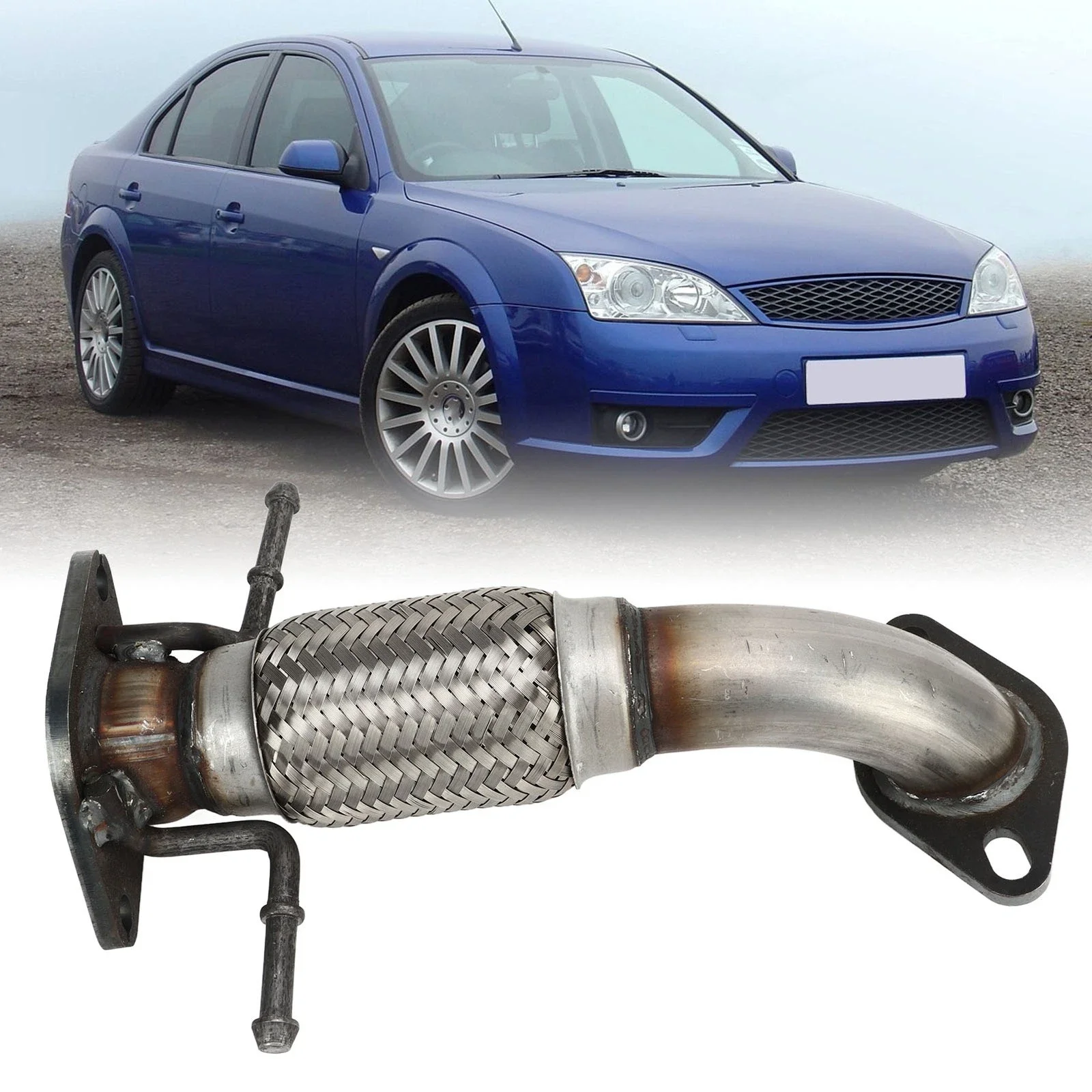 Stainless Steel Exhaust Pipe 1.5mm Mirror Polished for Ford Mondeo Mk3 2000-2007 1.8/2.0L Aftermarket Car Front Replacement