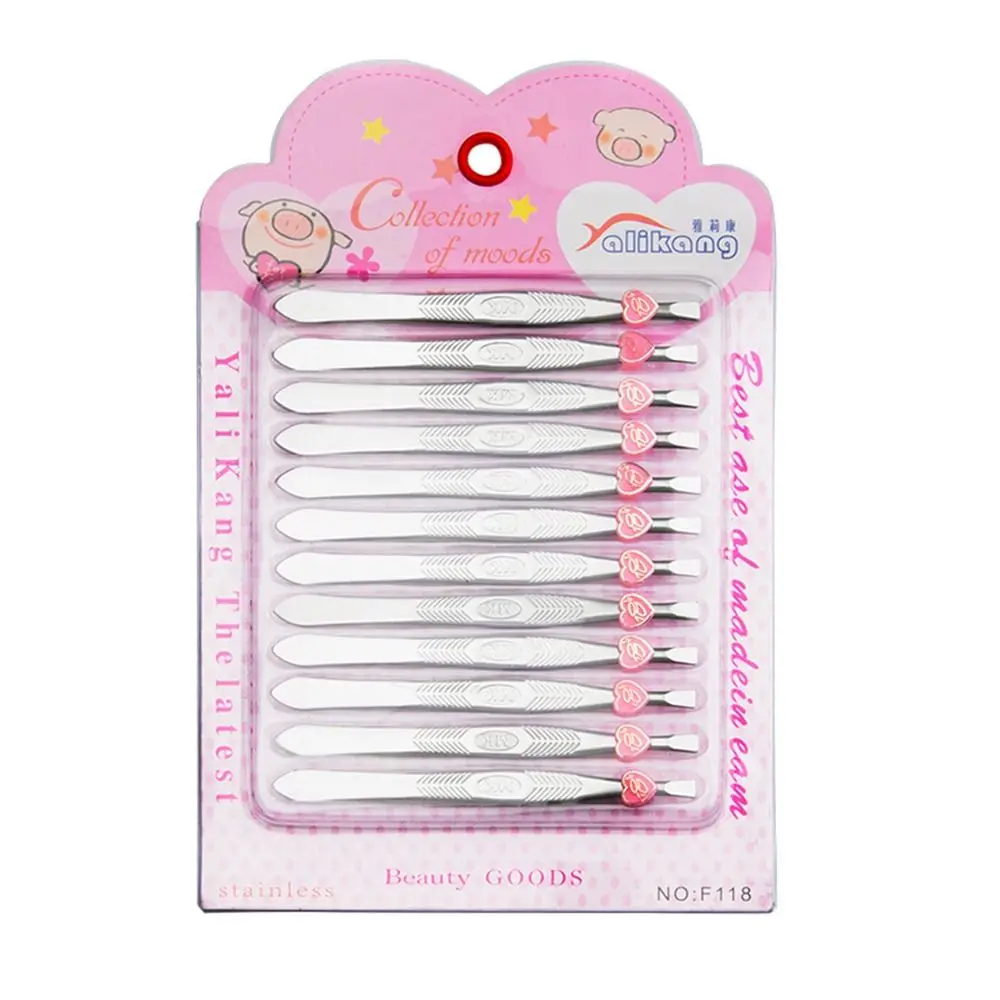 12PCS Stainless Steel Eyebrow Grooming Tweezers Silver Straight Mouth/Diagonal Eyelash Tweezers Fine Work Tools
