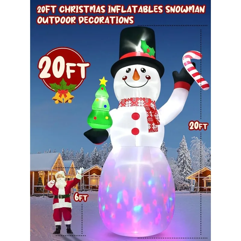 20 FT Christmas Inflatables Snowman Christmas Outdoor Decorations Blow Up Yard with Built-in LEDs for Indoor Outdoor Decor