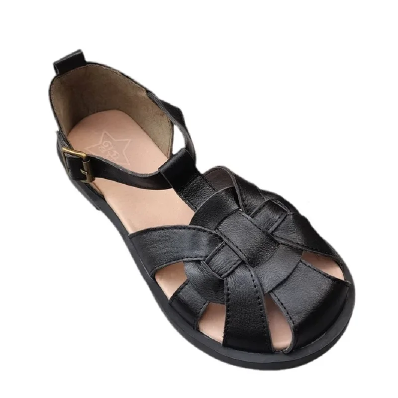 Careaymade-Genuine Leather big toe shoes wide sandals women's summer original single breathable soft bottom casual sandals - view 6