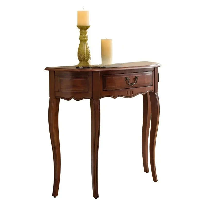 Rubber Solid Wood Console Table With Drawer Living Room Ultra-narrow Side Table For Hallway Vintage Home Furniture