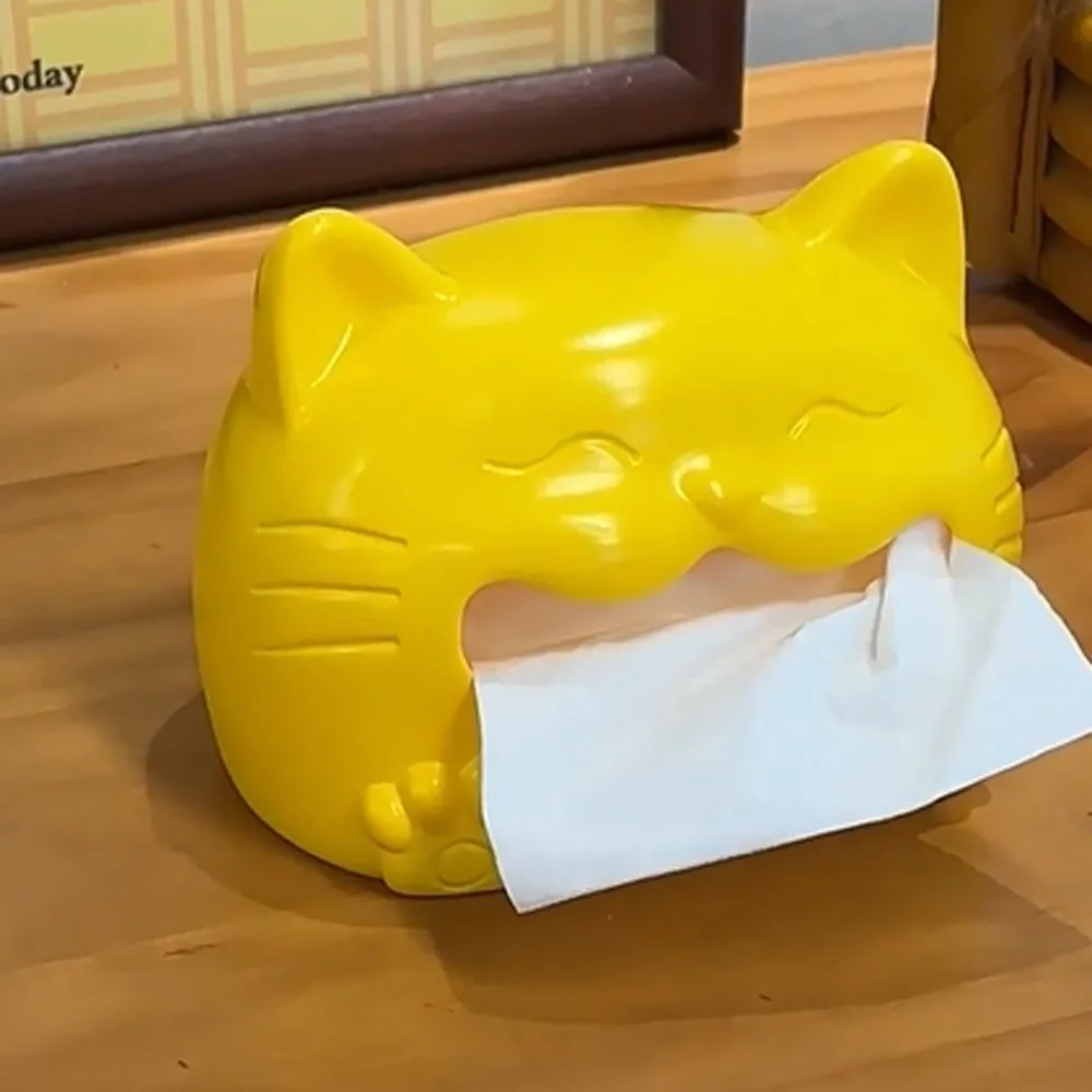 Room Decoration Model Toy Cat Tissue Box Cartoon Collectible Napkin Storage Box Cute Creative Animal Napkin Holder Children/Kids
