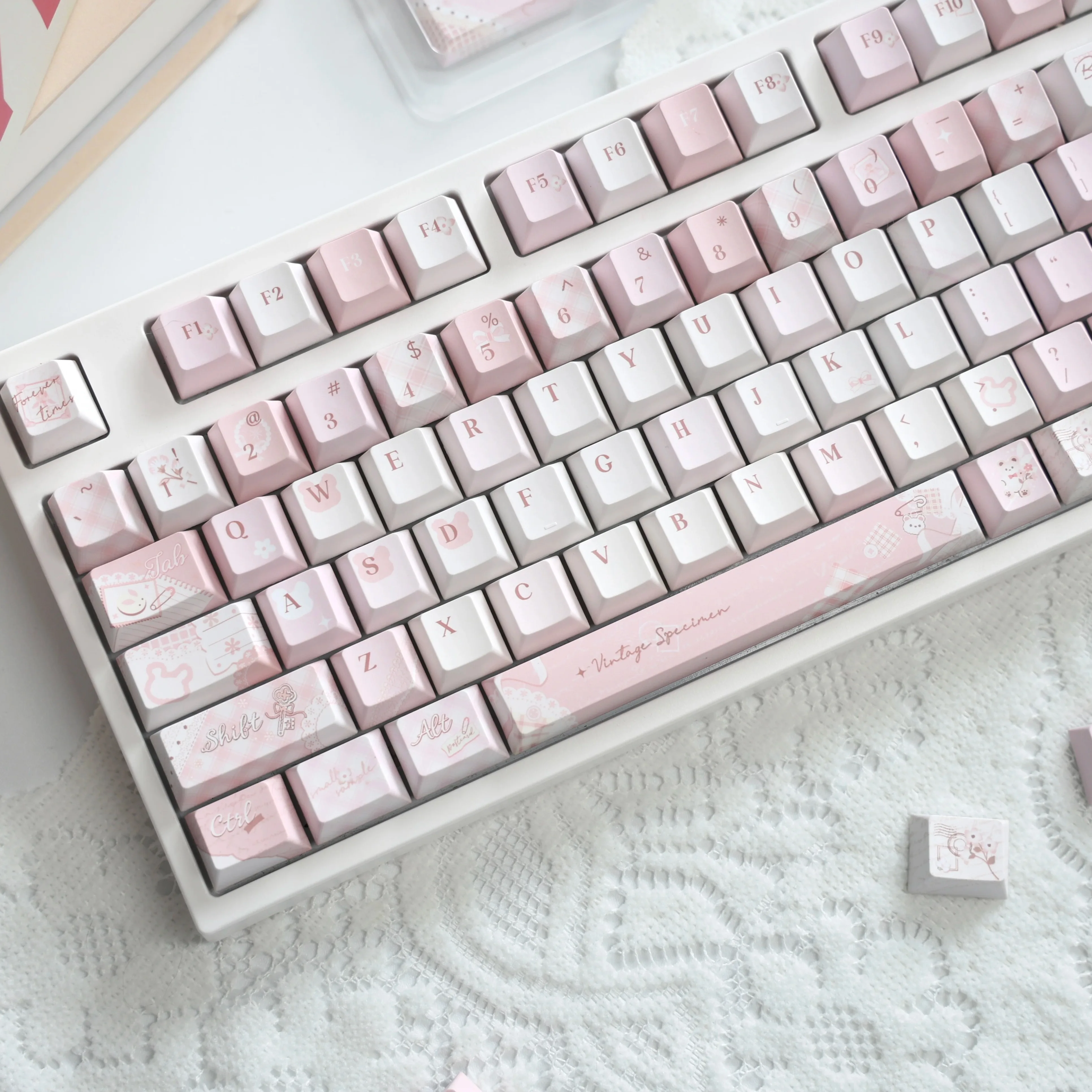 

Розовые колпачки для клавиш Kawaii Bear PBT Cherry Profile, сублимационные мультяшные колпачки для клавиш MX Switches для игровых механических клавиатур