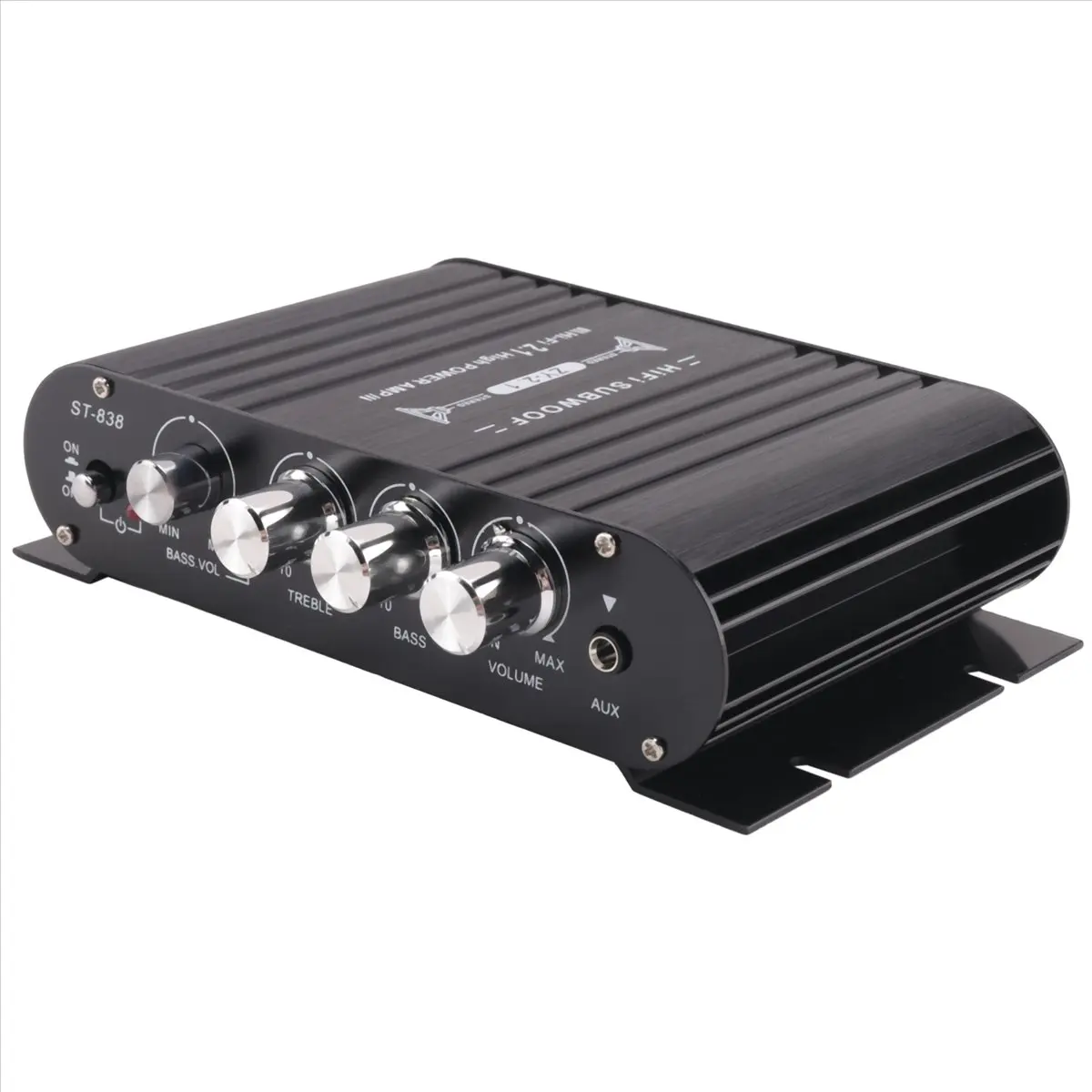 [T81C]  ST-838 HIFI 2.1 Channel Mini Car Amplifier MP3 AUX Input 20Wx2+40W Bass Treble Control view 3