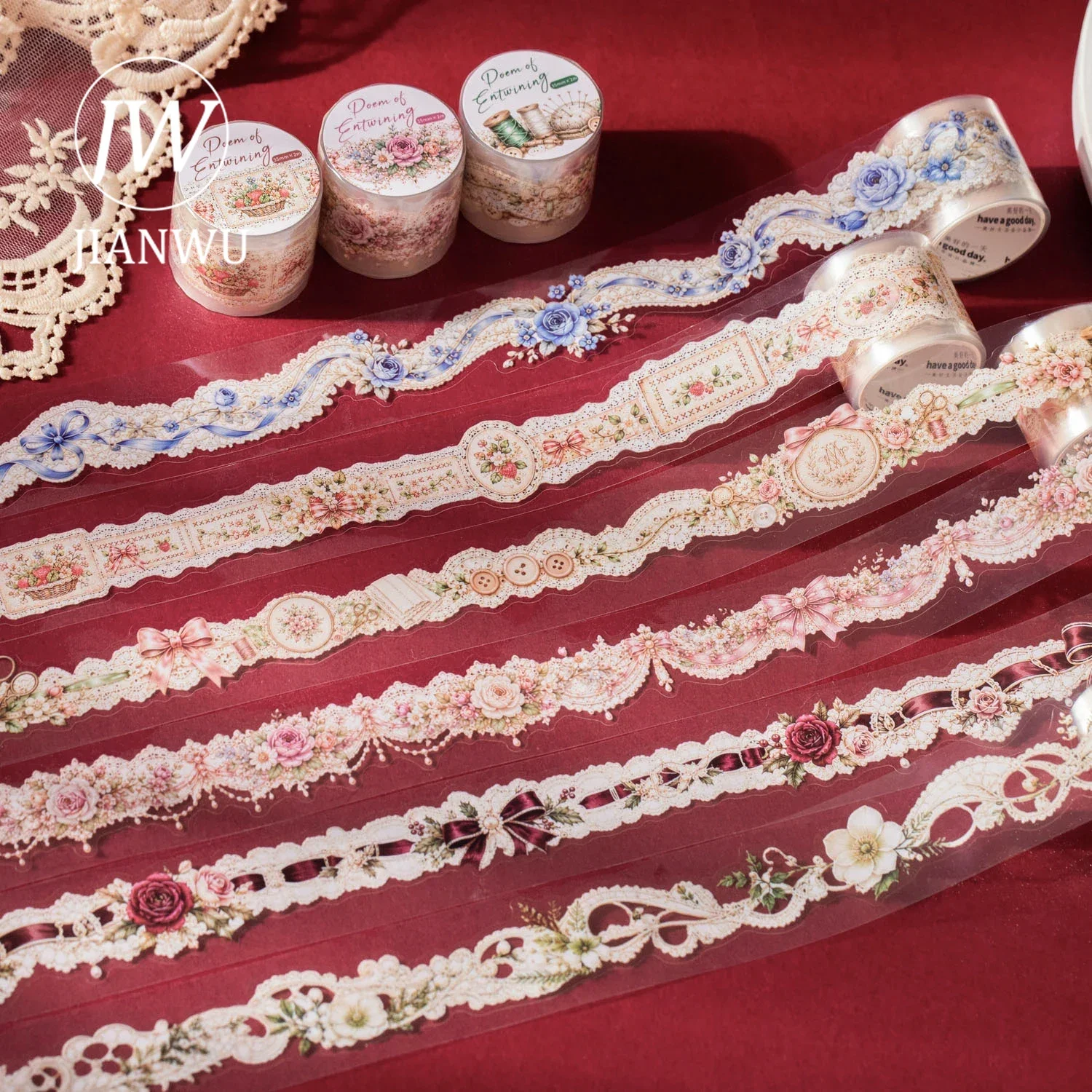 JIANWU 35mm*200cm Vintage Lace Flower Landscape Material Collage Scrapbooking PET Tape Creative DIY Journal Stationery