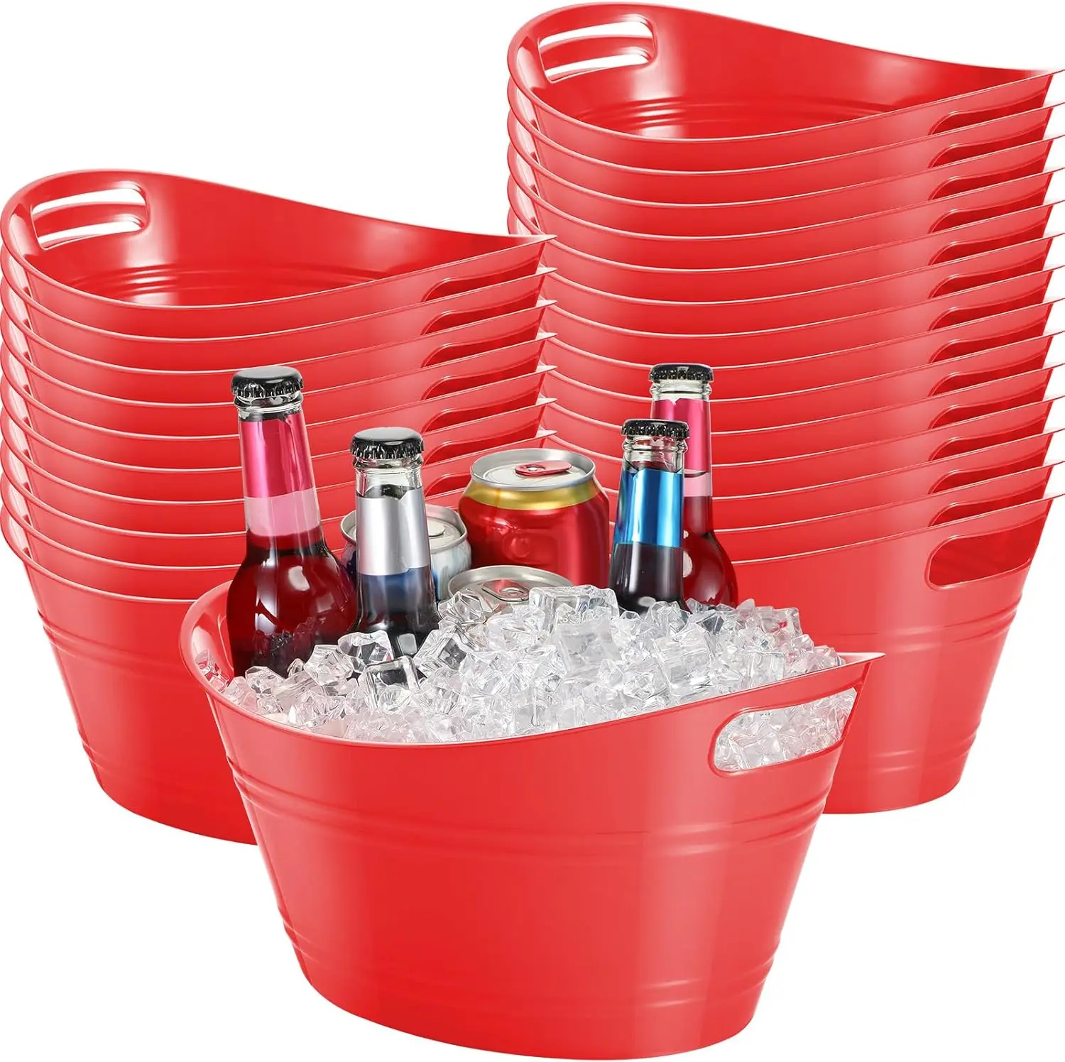 

24 Pcs Oval Storage Tub with Handles, 4.5l Plastic Ice Buckets Bulk for Wine Beer Champagne Drink Cooler Beverage Stora