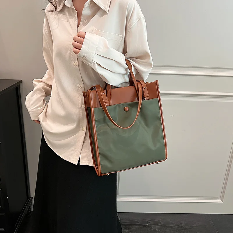 Tote Shoulder Bag Large Capacity Simple Nylon Splicing Style New Trend Design Leisure Commuter Shopping Street Fashion All-match