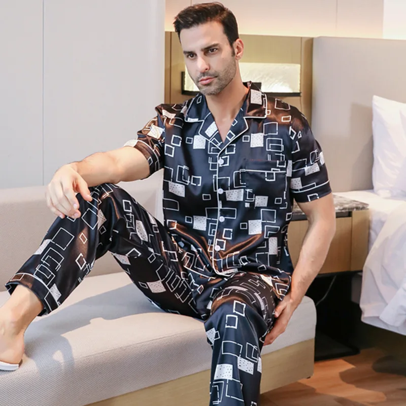 Men's Pajamas Casual Sleep Wear Set Short-sleeved Night Clothing Pyjamas Suit Male Home-wear Gentlemen Men's 2 Piece Set Outfit