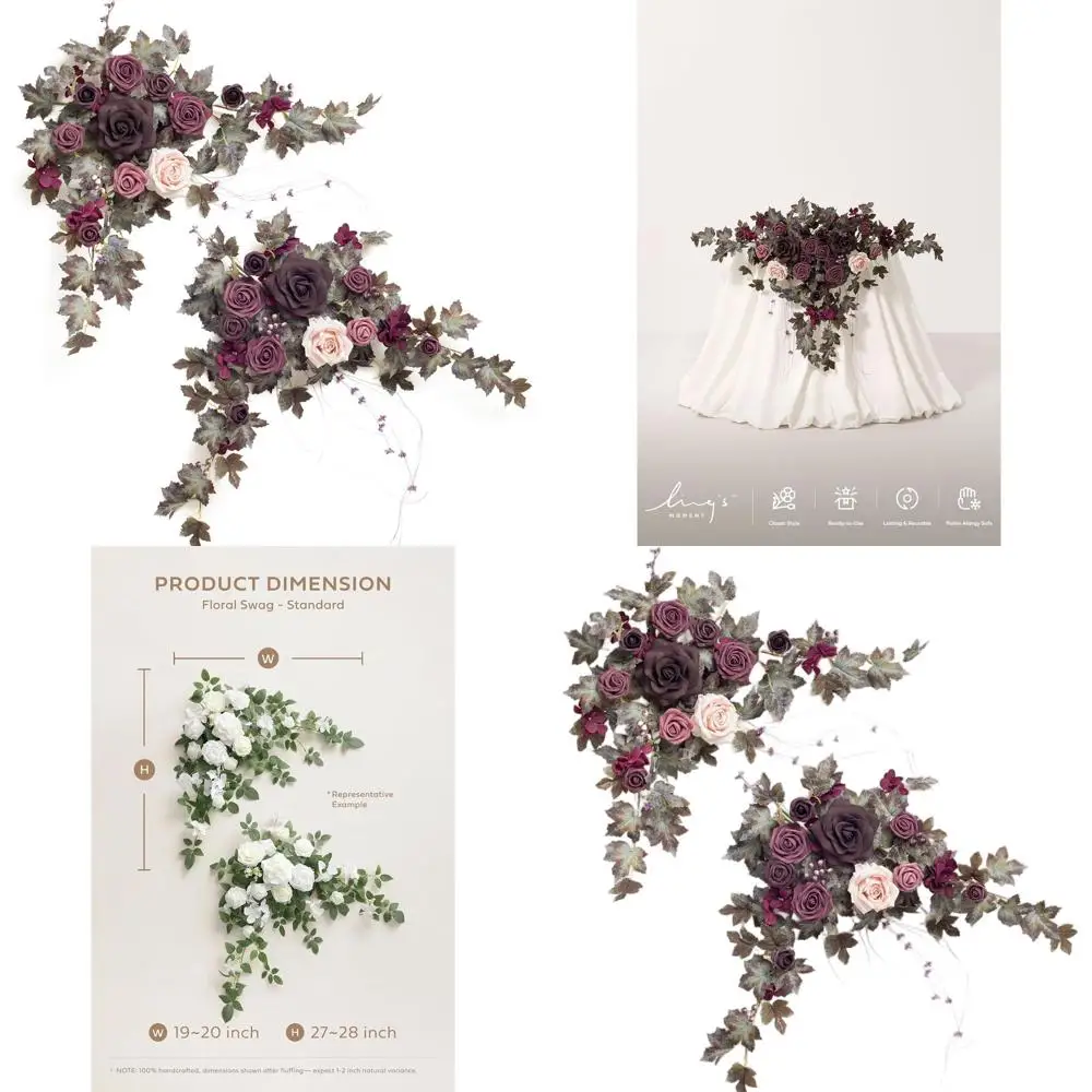 

Искусственные гирлянды-венки Deep Plum для свадебных центральных украшений столов, декора арок и фона для стола молодоженов