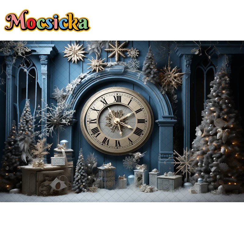 Mocsicka-Fond de photographie de réveillon du Nouvel An, Noël, neige d'hiver, arbre de Noël, toile de fond de portrait de famille d'enfant, studio photo, 2024