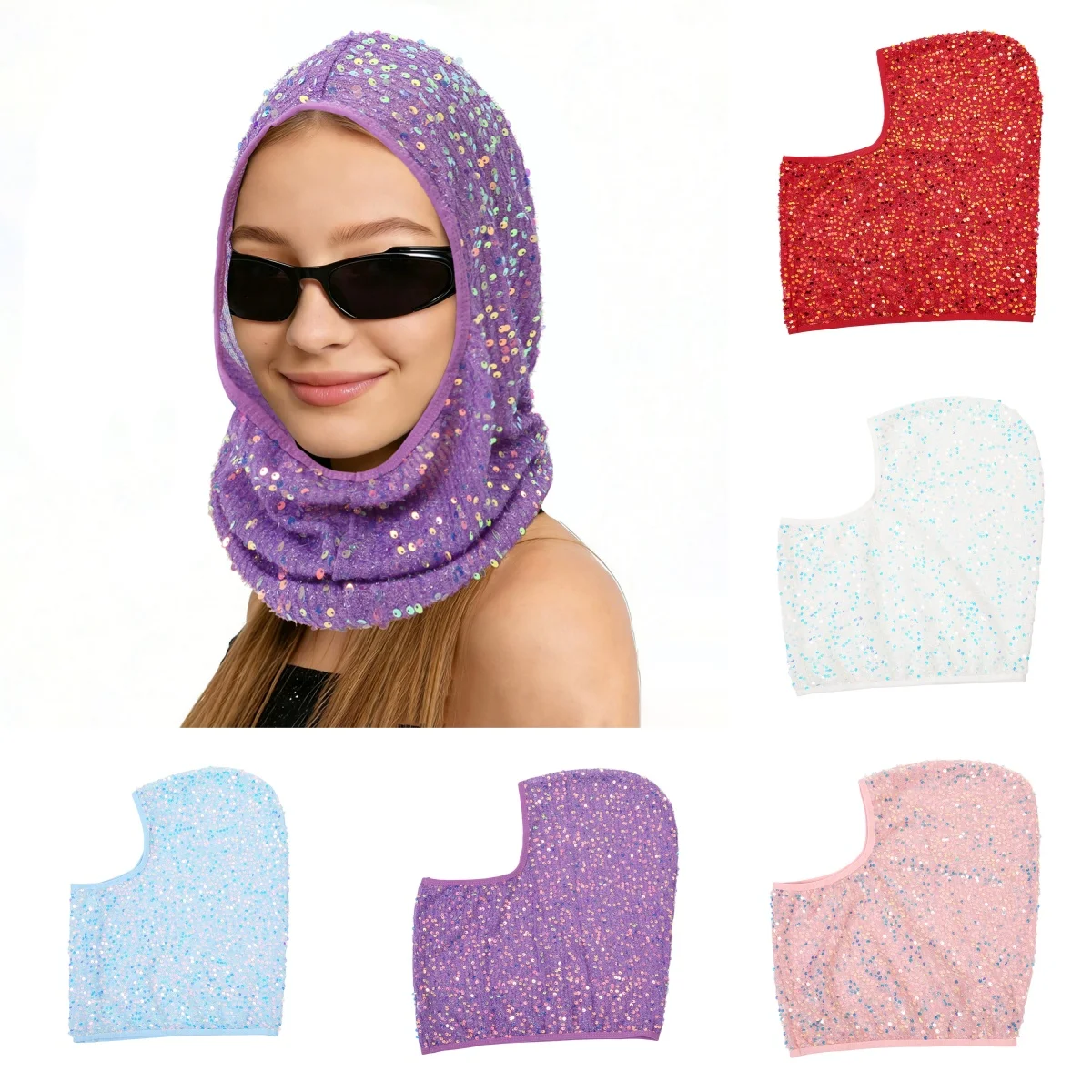 

2026 New Breathable Sequin Hooded Headscarf Solid Color Lightweight Soft Sequin Head Wraps Party Performance Scarf Hijab