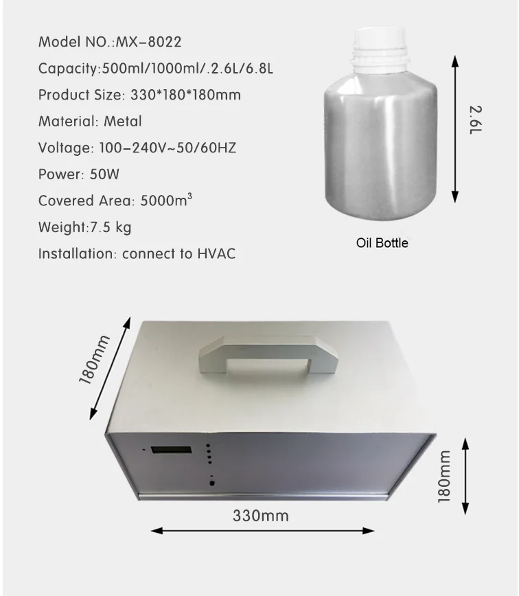 Bluetooth WIFI APP Control 5000CMB 2.6L 6.2L Imported air Pump Aluminum  Hotel Scent Oil Diffuser HVAC Scent Diffuser Commercial