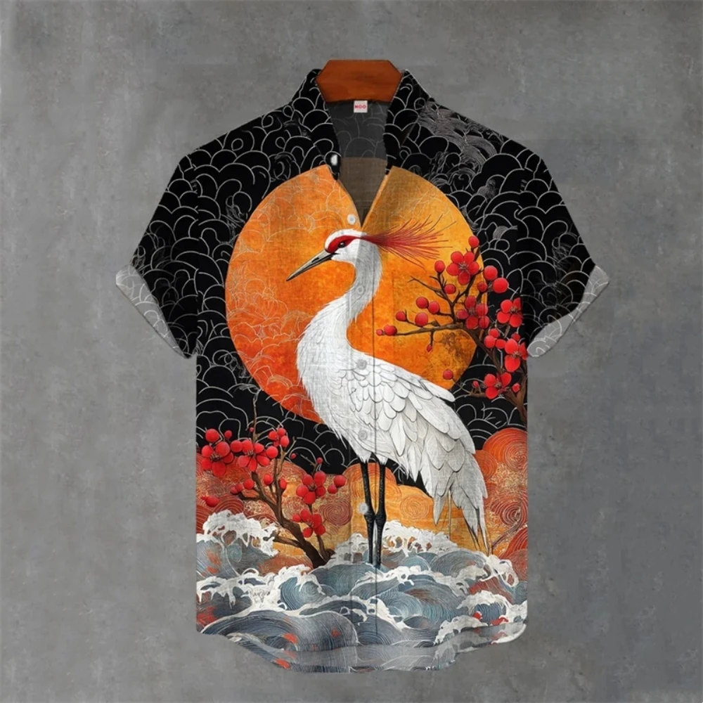 Japanese Cat 3D Animal Graphic Men's Shirt Summer Casual Short Sleeve Tops Hawaiian Shirt Men Oversized Lapel Button T-Shirt Man