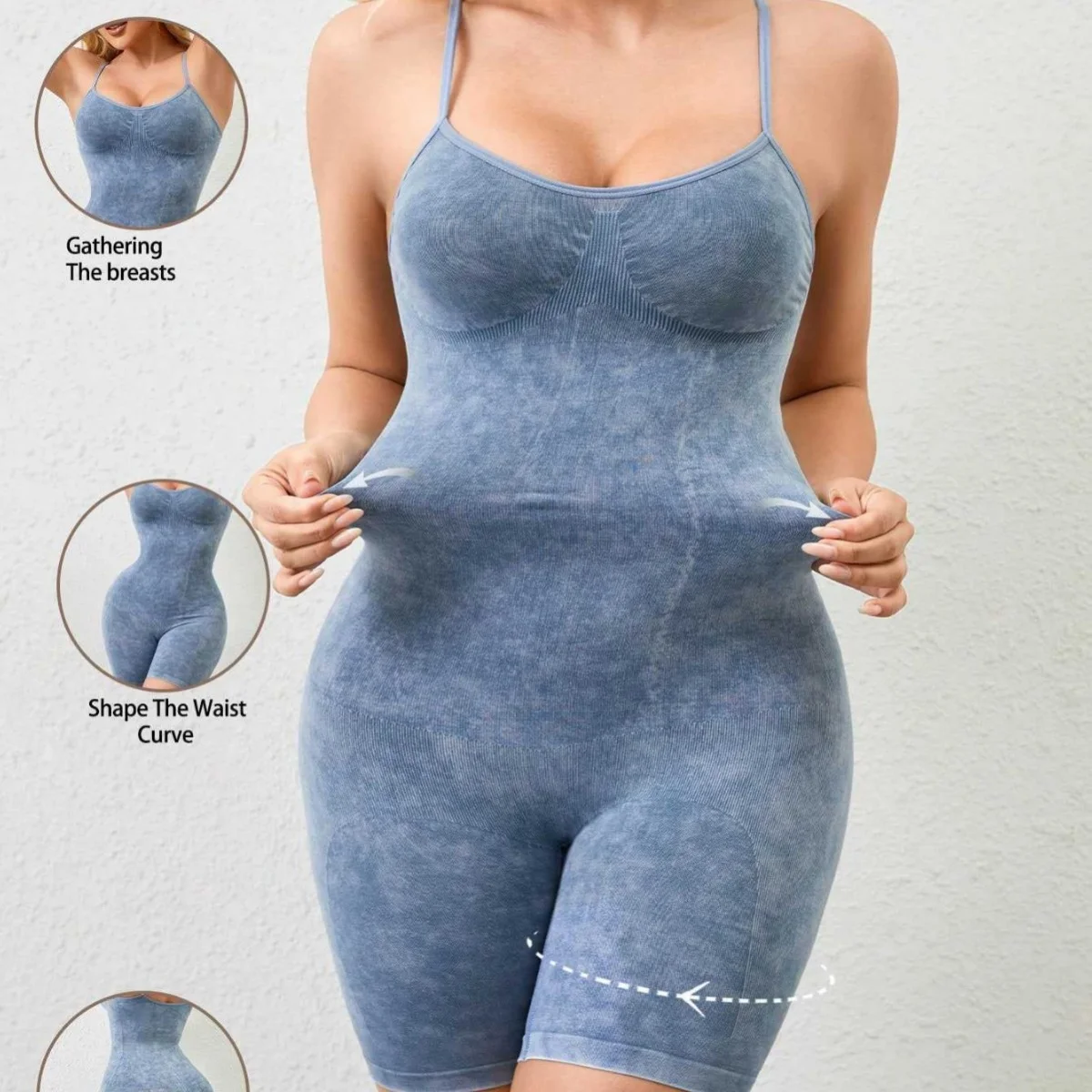 

New Women's Seamless Blue Bodysuit Shapewear Fajas Body Shaping Camisole Tank Top Corseted Bodysuit For Slimming Effect