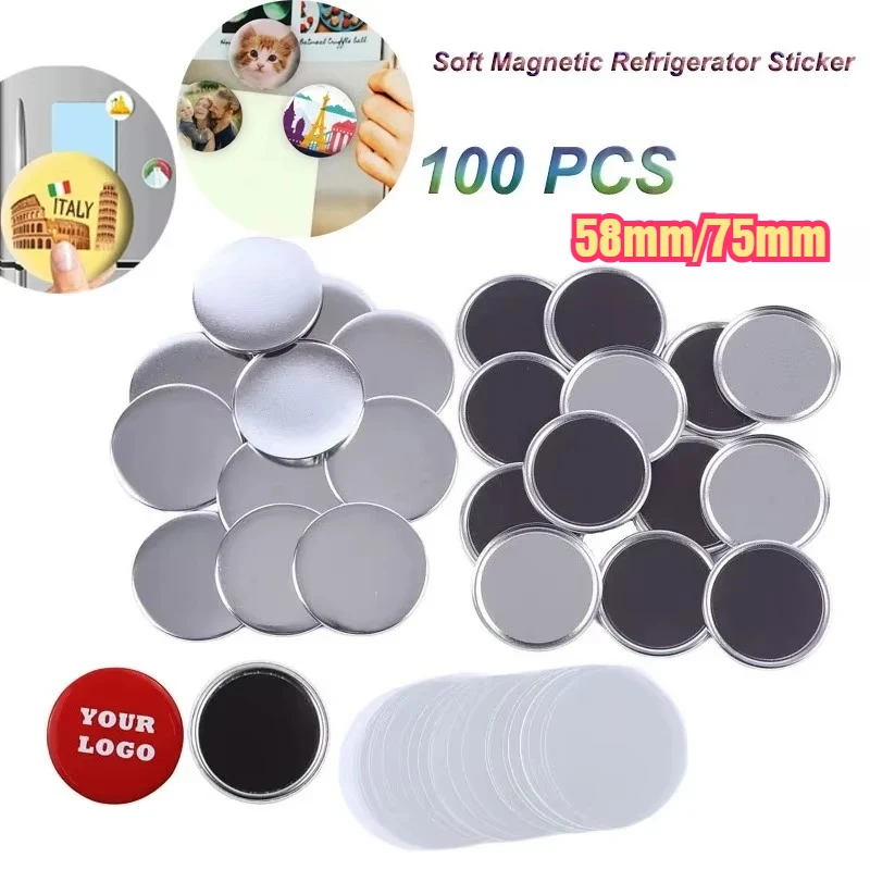 

58/75mm Soft Magnetic Refrigerator Sticker Badge Material 100pcs DIY Bar Haw Blank Material Round Magnet