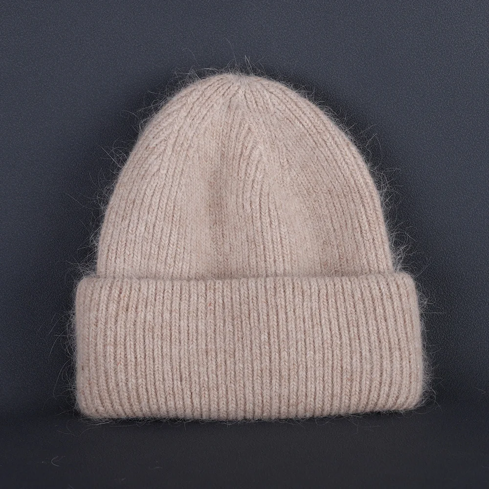 2024 Kaninchen Fell Mützen Weiche Warme Flauschige Winter Hut für Frauen Angora Gestrickte Hut Skullies Beanies Weibliche Motorhaube Frau Stricken Kappe – Detail 4