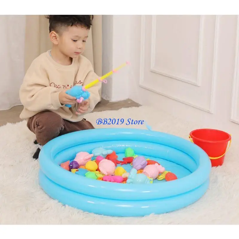 Q0KB 30/52 Pcs Fishing Plastic Fish Rod Set Kids Playing Water Gifts