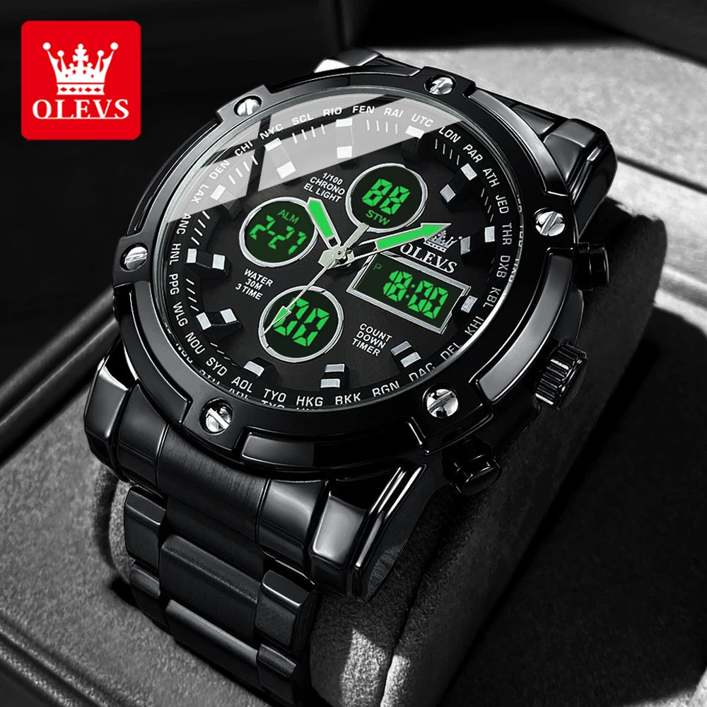 OLEVS Original Men\'s Watches 48mm Big Dial Multifunctional Chronograph Stainless steel Waterproof Luminous Quartz Watch for Men