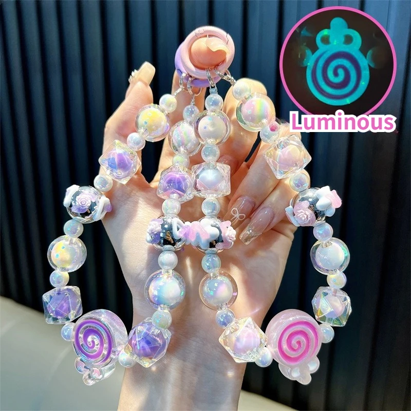 

Luxury Colorful Acrylic Keychain Bowknot Hand Painted Beads W/Card Phone Chain Bag Decoration Pendant Hanging Ornament Gift
