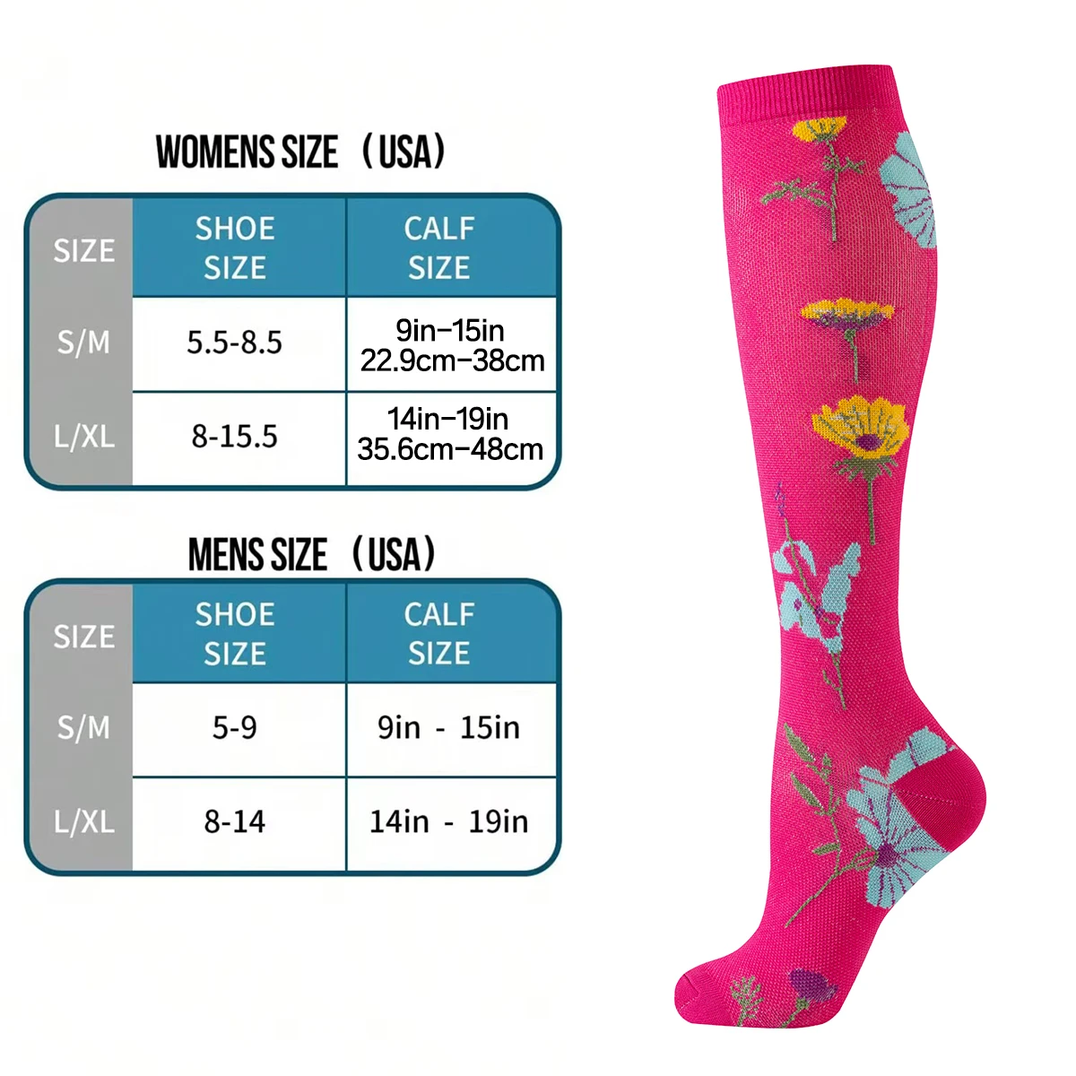 6 ペア花柄圧縮ソックス女性 & 男性ナース卒業圧縮ソックスフラワースポーツストッキング