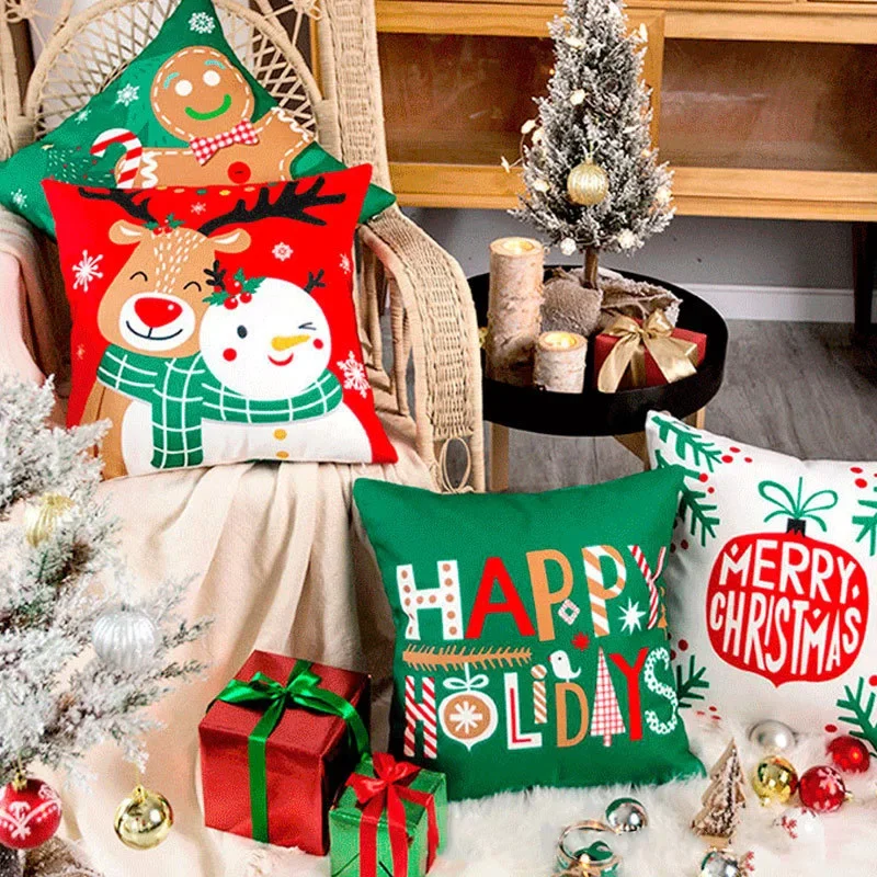 

Home Bedroom Living Room Decorations Merry New Year Christmas Decoration Cushion Cover Pillowcase