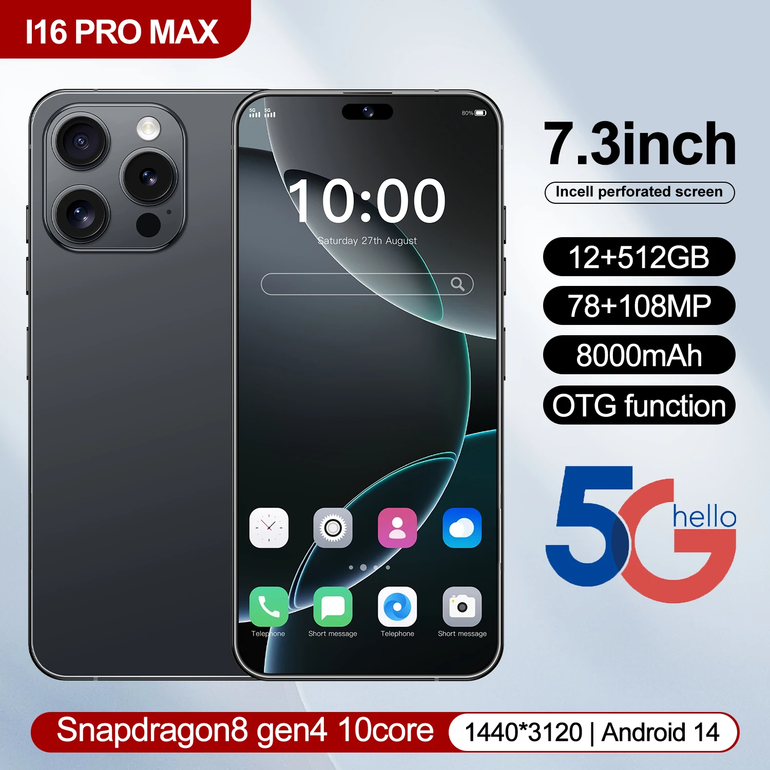 

HOT 2025 NEW i16 Pro Max Ultra original intelligent 5G dual card dual standby Android 14 system 8000mAh battery global version
