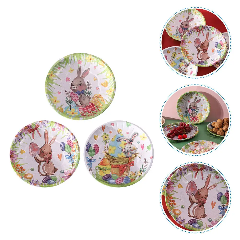 

3pcs Plate Easter Snack Tray Rabbit Shaped Iron Material Easy to Clean Home Kitchen Party Decor