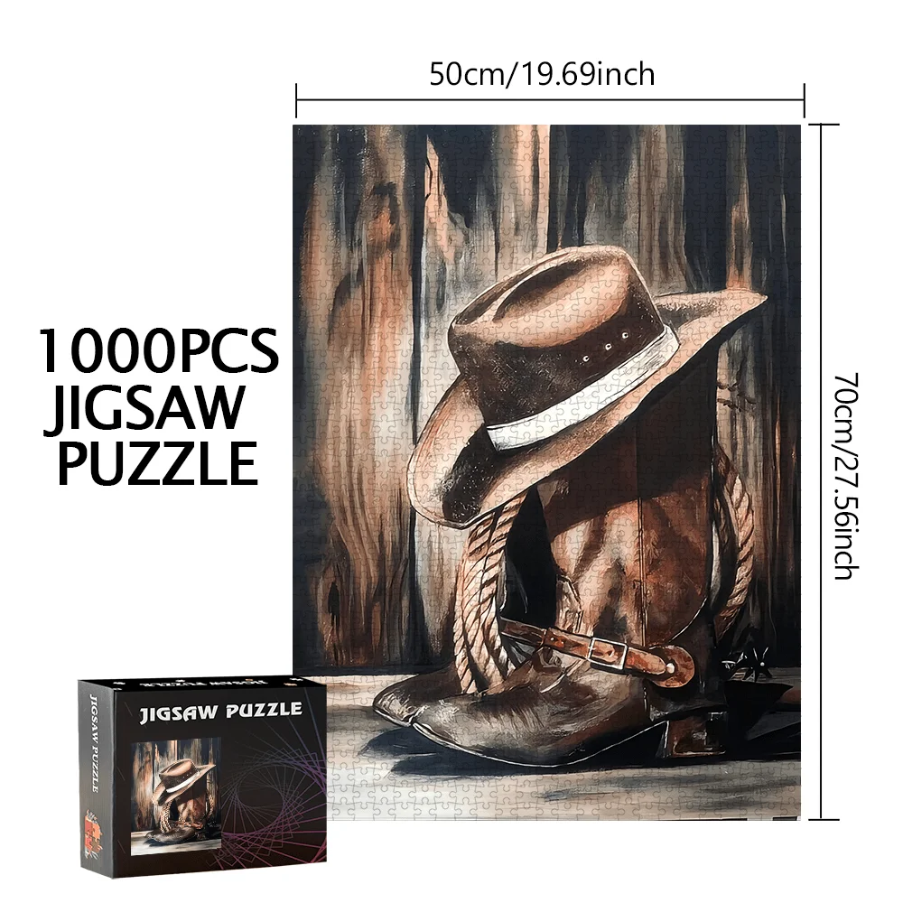 Cowboy Hat & Boots 500pcs/1000pcs Puzzle Game - Gift for Family Interactive Play, DIY Jigsaw Fun, Home Decor Brain Challenge –