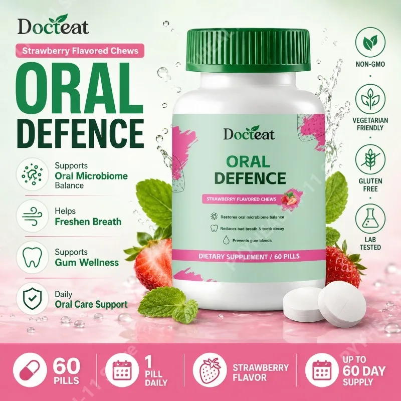 Daily Oral Care Supplement Lactoferrin Probiotic Chewable Tablets Supports Healthy Mouth Wellness Strawberry Flavor 60 Count