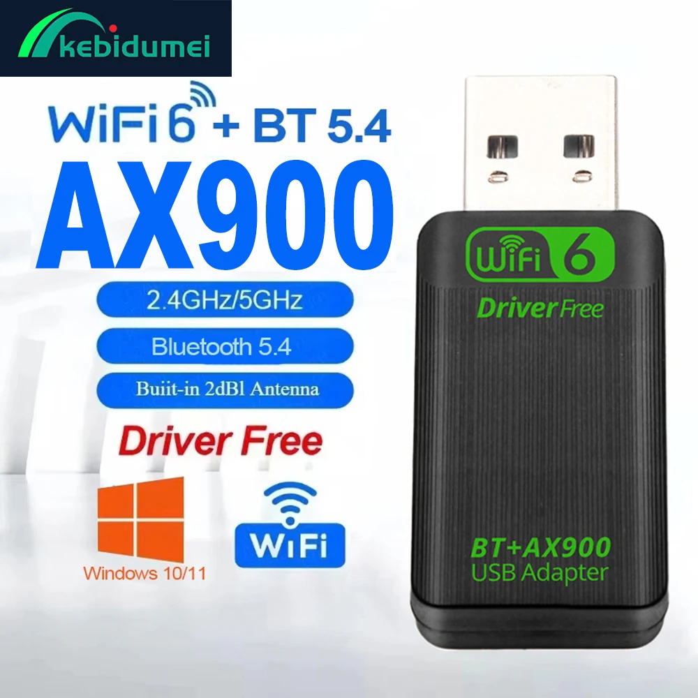 

Kebidumei AX900 USB WiFi 6 Bluetooth 5.4 Adapter Dual Band 2.4G 5GHz Network Dongle Wireless Receiver DRIVER FREE For Win 10/11