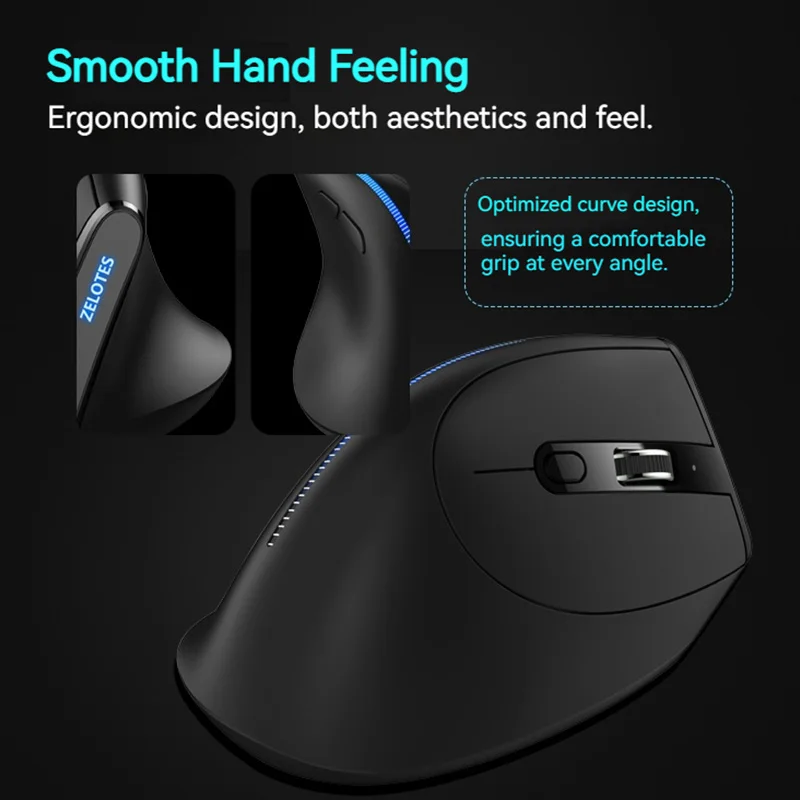 ZELOTES F36A Vertical Handheld Wireless Mouse 2.4G Wireless Mouse Rechargeable Blu-ray 6-button Optical mouse 3 level DPI mouse