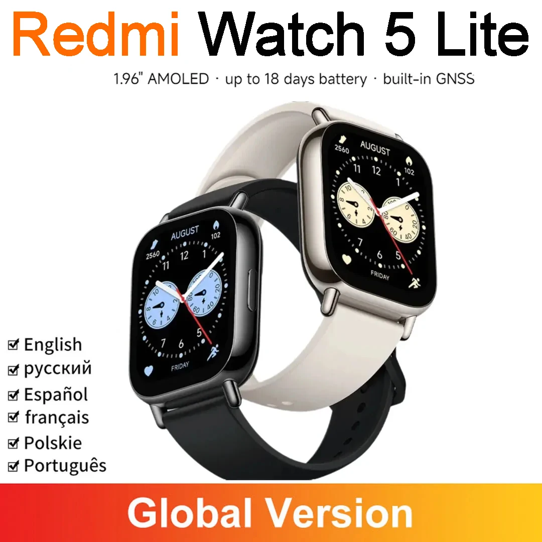 

Redmi Watch 5 Lite Global Version 1.96'' AMOLED Display 150+ Workout Modes GNSS Bluetooth Calling 5ATM Water Resistance