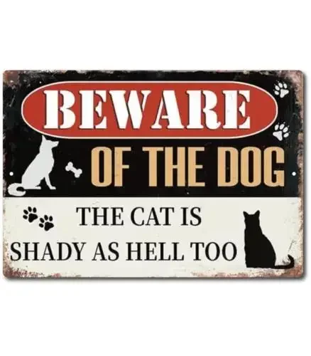 *BEWARE OF DOG SHADY CAT SIGN* 8X12 METAL USA MADE NO TRESPASSING FUNNY SIGN-Aluminum