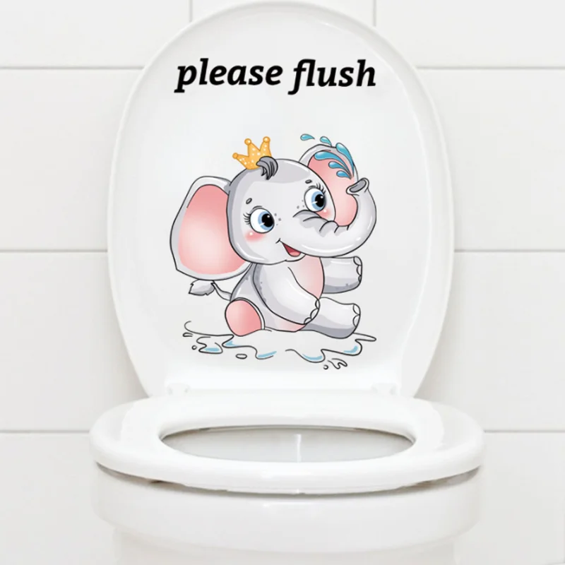 Kawaii Cartoon Elephant Toilet Sticker DIY Window Glass Wall Sticker Bedroom Decoration Sticker Self-adhesive Bathroom Wallpaper