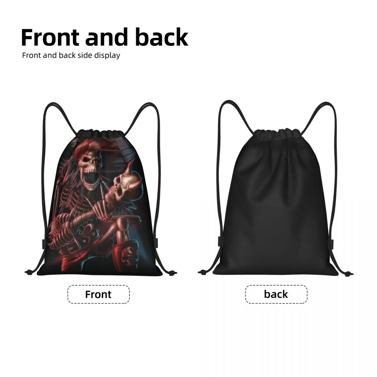 Megadeths Rock Skeleton Playing Guitar Drawstring Bags Women Men Foldable Gym Sports Sackpack Training Backpacks