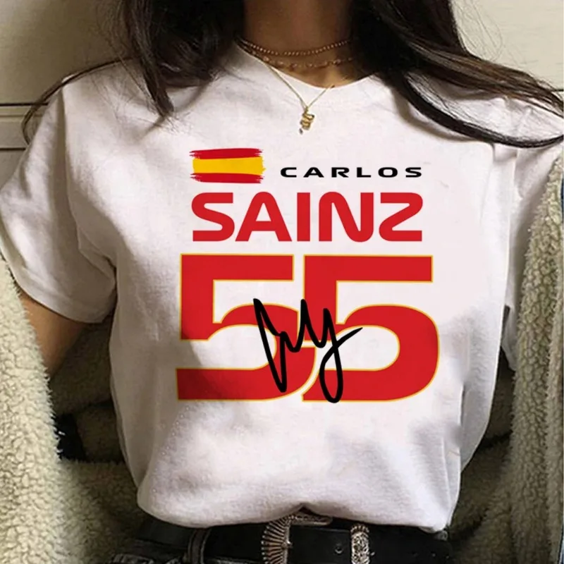 Women Summer 55 Letter Print Carlos Sainz Cotton Comfortable Fashion T-shirt Round Neck Women T-shirt Tops Female Clothing