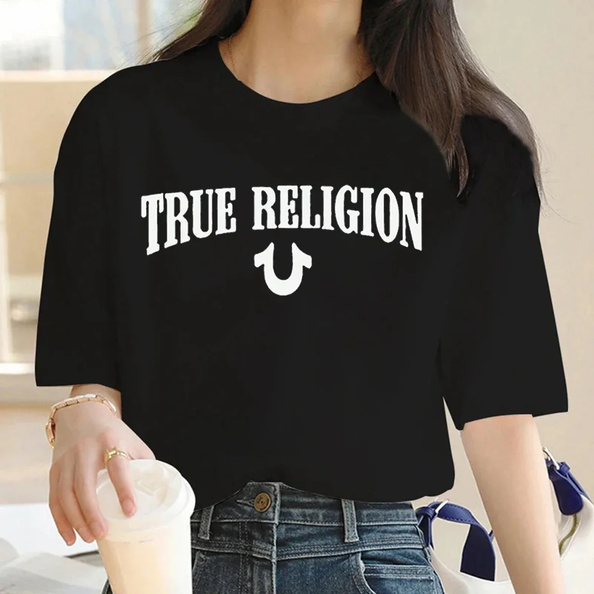 

2025 True Religion Women's T Shirt Short Sleeve Cotton Tees Luxury Brand T-shirt Men Women High Quality Y2k Tops Streetwear