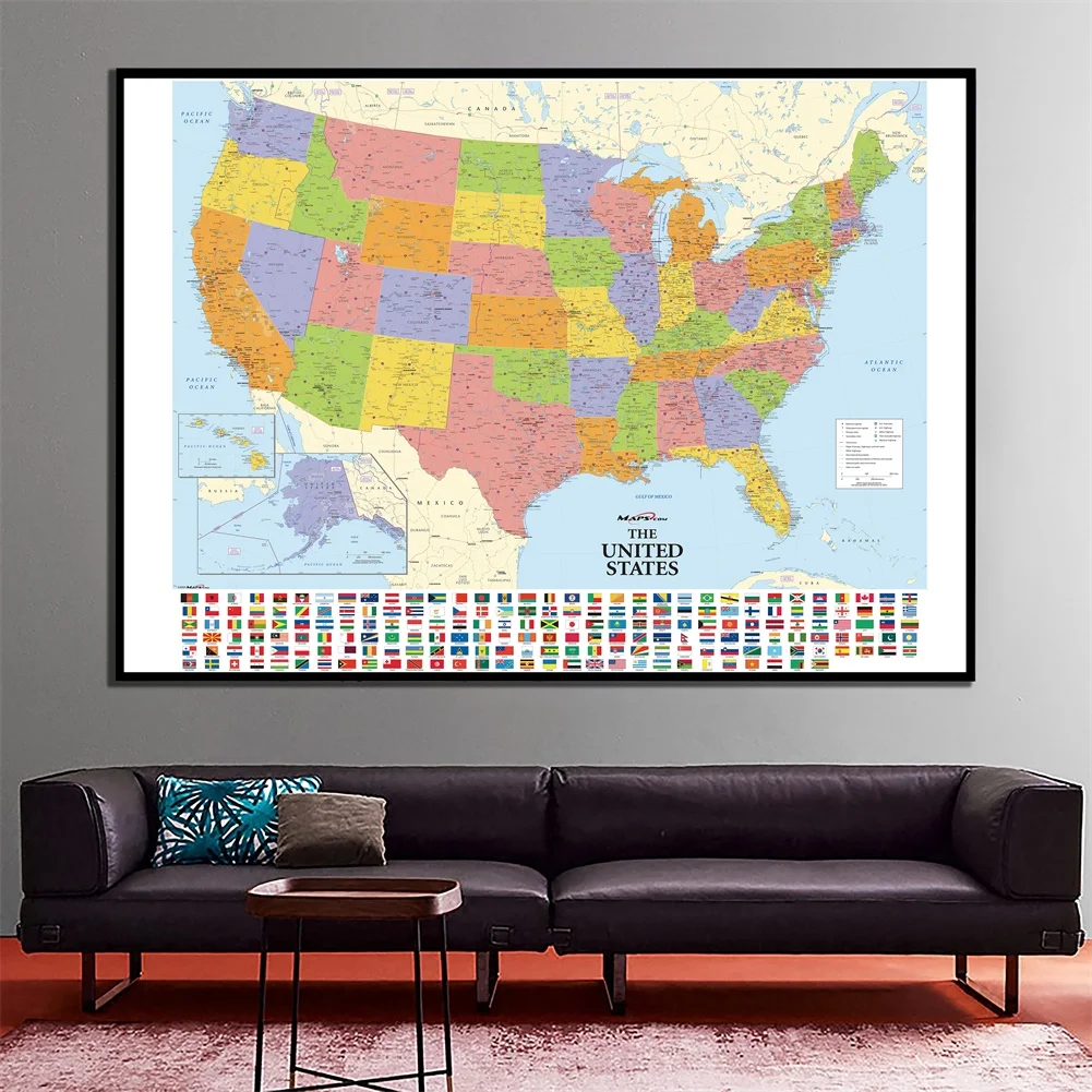 旗-米国の国の地図,詳細なアメリカの地図,文化と教育,学用品,不織布,150x100cm