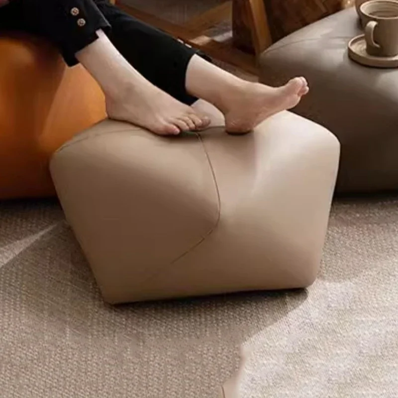 Cross-shaped Stool Multi-function Shoe Changing Stool Portable Leather Ottoman Removable Furniture for Home Octagonal Design